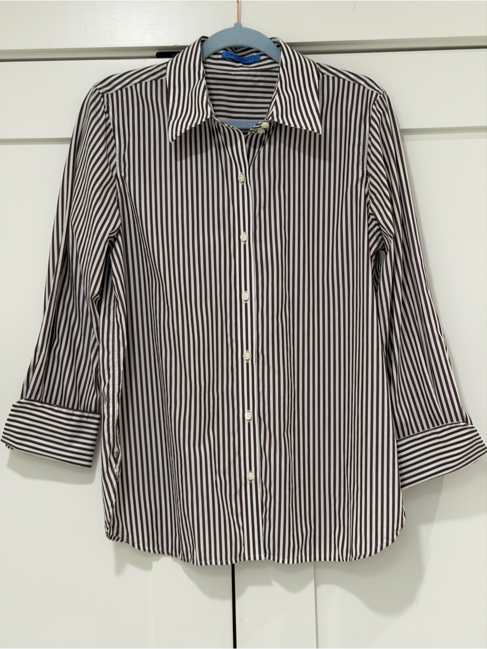 J.McLaughlin Brown White Striped Cotton Button Down Shirt Size L